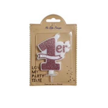 bougie rose paillettes premier anniversaire | jourdefete.com