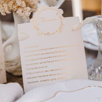 2 cartes "Parrain / Marraine" FSC® - 12,7 x 19 cm - Collection Baptême Crème et Or