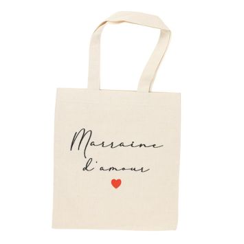 Un tote bag de couleur blanc crème à offrir à la marraine pour le baptême de votre enfant | jourdefete.com