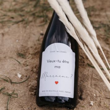 2 stickers bouteille "Veux-tu être mon parrain / ma marraine" FSC® - 7,8 x 11 cm - Baptême