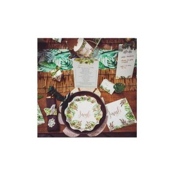 2 Sets de Table Feuilles Tropicales en velours - Vert et Or Paillettes - 35 cm