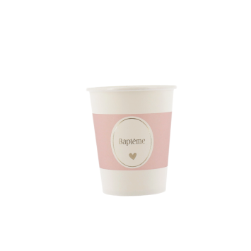 8 gobelets en carton - 255 ml - Collection Baptême Blanc et Or - Couleur au choix