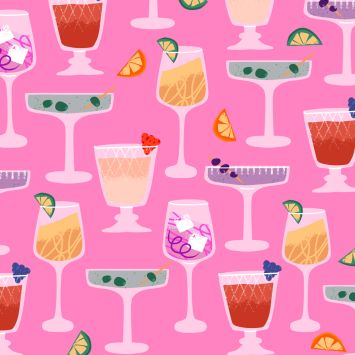 Serviettes cocktail roses avec illustrations de verres et cocktails | jourdefete.com