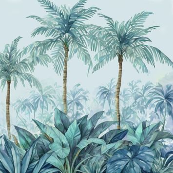 Serviette en papier avec motif tropical et palmiers bleutés | jourdefete.com