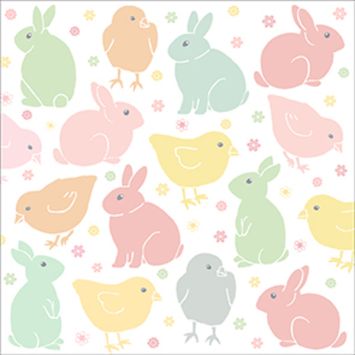 20 serviettes en papier - 33 x 33 cm - Atelier "Lapins et Poussins Pastel"