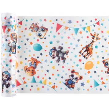 Chemin de table Happy Cop's avec animaux robotiques et décor festif | jourdefete.com