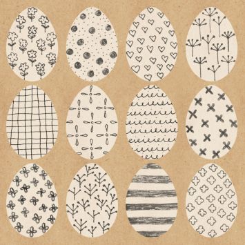 Serviettes en papier Pâques avec motifs d’œufs noir et blanc sur fond kraft | jourdefete.com