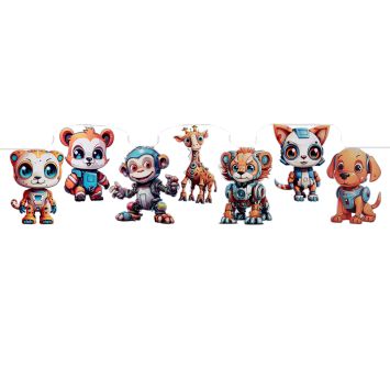 Banderole avec animaux robotiques colorés | jourdefete.com