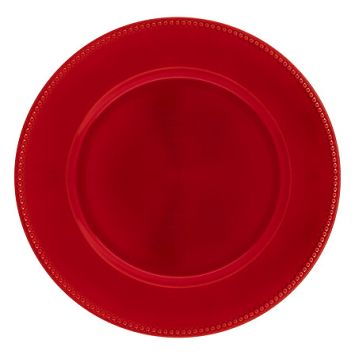 Assiette de présentation rouge à billes pour table de Noël | jourdefete.com