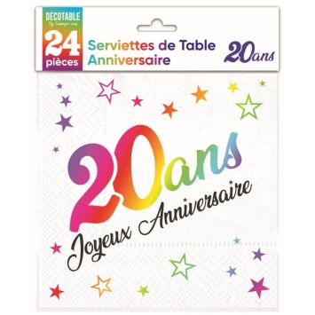 24 Serviettes de Table Métallisées Multicolore - Âge au choix