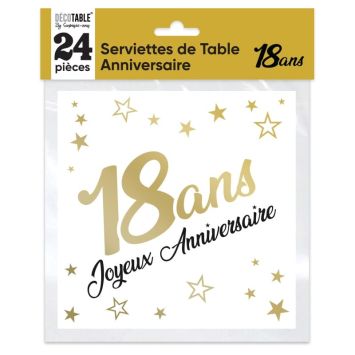 24 serviettes de table dorées 18 ans | jourdefete.com