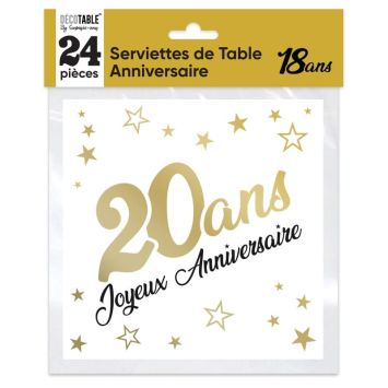 24 Serviettes de Table Métallisées Dorées - Âge au choix