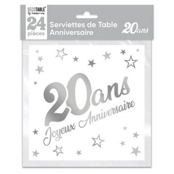 24 Serviettes en papier - Argent Métallisé - Age au Choix