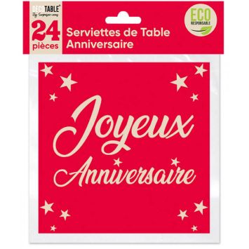 24 Serviettes en papier Joyeux Anniversaire - Couleur au Choix