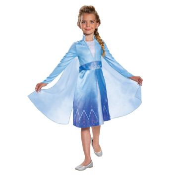 Robe classique Elsa de "La Reine des Neiges" pour enfant, costume féérique avec cape bleue scintillante | jourdefete.com