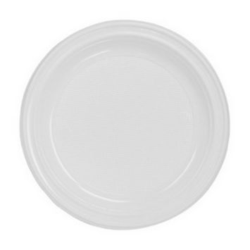 50 assiettes blanches en plastique réutilisable - Diamètre 17 cm