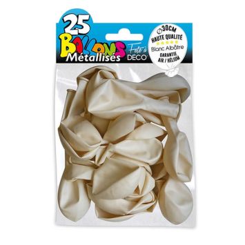 25 Ballons de baudruche métallisés - Blanc