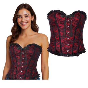 Corset bordeaux à lacets pour femme - Taille au choix