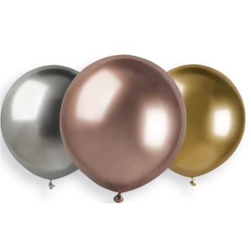 3 ballons shiny assortis rose gold argent et or de 48 cm | jourdefete.com