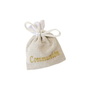 Sachet en toile brodée "Communion", idéal pour dragées et cadeaux | jourdefete.com