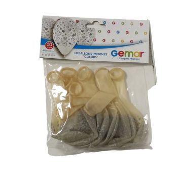 10 Ballons Transparents Cœur - 30 cm - Argent | jourdefete.com