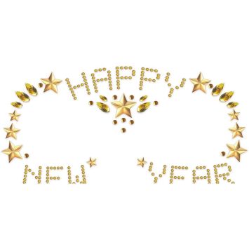 Bijoux adhésifs visage Happy New Year argentés et dorés pour le réveillon | jourdefete.com