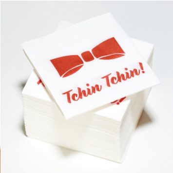 Sachet de 50 serviettes cocktail blanches "Nœud Papillon"