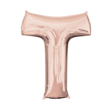 Méga Ballon Hélium - Lettre T - Rose Gold