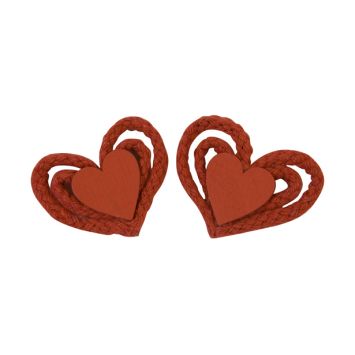 4 cœurs en corde avec petit cœur en bois - Couleur au choix