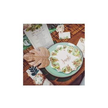 4 Feuilles Tropicales en velours - Vert et Or Paillettes