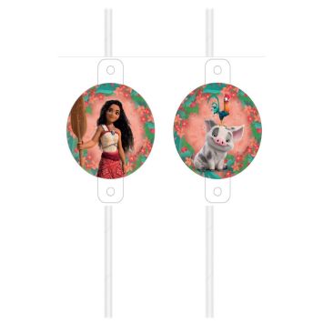 Pailles en papier Vaiana 2 avec médaillons décoratifs Disney | jourdefete.com