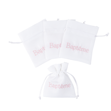 4 pochons "Baptême" en tissu - 9,5 x 11,5 cm - Couleur au choix