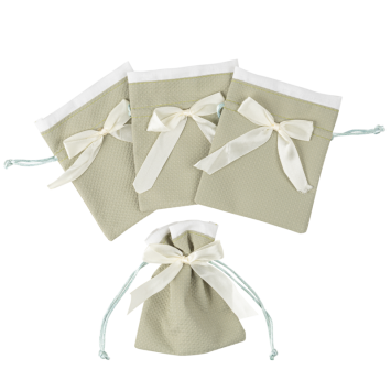 4 pochons en tissu gaufré avec nœud satiné - 9,5 x 11,5 cm - Couleur au choix