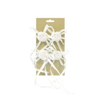 4 roses avec rubans pour boutonniere mariage rose ou blanc | jourdefete.com