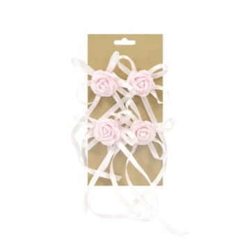 4 Roses avec rubans pour boutonnière - Couleur au choix