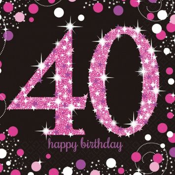 16 Serviettes 40 Ans - Rose / Noir