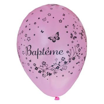 8 Ballons Baptême Fille Rose