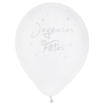 Pack de 8 ballons blancs "Joyeuses Fêtes"