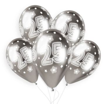 5 ballons shiny imprimés nombre 25 de 33 cm | jourdefete.com