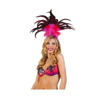 Coiffe Rio à Plumes - Rose / Rouge