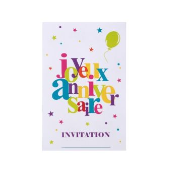 6 Cartes d'Invitation "Joyeux Anniversaire" - Multicolore