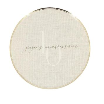 Assiettes anniversaire 10 ans effet lin doré diamètre 23 cm | jourdefete.com