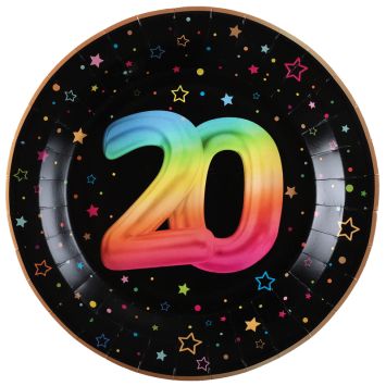 6 assiettes en carton pour anniversaire - Diamètre 22,5 cm - Collection Festicolor - Âge au choix