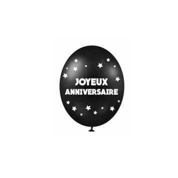 6 Ballons de Baudruche Métallisés "Joyeux Anniversaire" - Noir | jourdefete.com