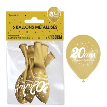 6 ballons métallisés dorés en latex pour anniversaire - Diamètre 30 cm - Âge au choix