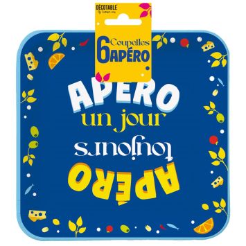 6 coupelles en carton - 18 x 18 cm - Collection Apéro - Modèle au choix