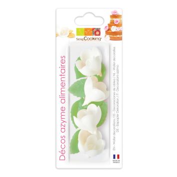 4 roses et 6 feuilles vertes en azyme pour pâtisseries - Couleur au choix
