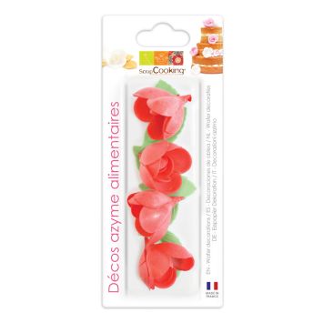 4 roses et 6 feuilles vertes en azyme pour pâtisseries - Couleur au choix