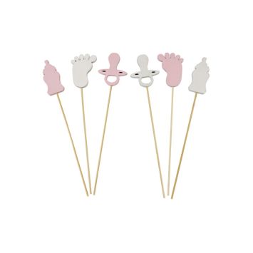 6 piques décoratives en bois - Biberon, pied et tétine - Couleur au choix
