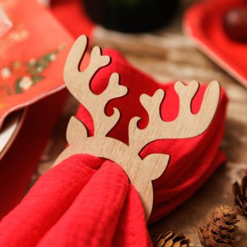 6 ronds de serviette en forme de cerfs en bois - 8 x 10 cm
